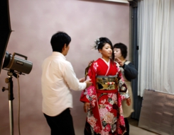 振袖　成人式の前撮り風景